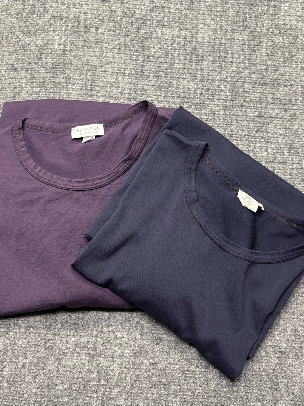 Lot of 2 Sunspel T-Shirts Mens L Blue & Purple 100% Cotton Crew Neck Preloved